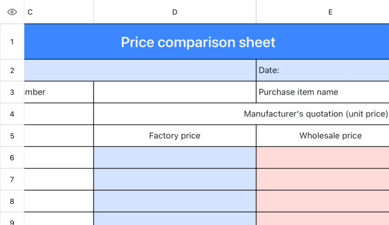 Purchase comparison list 1